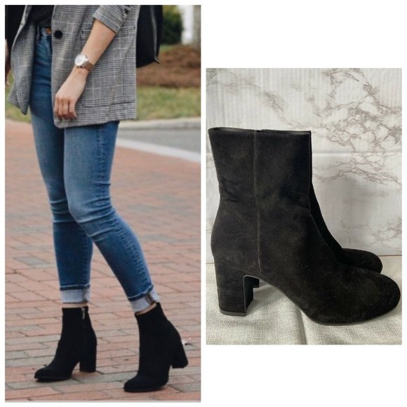 Stuart Weitzman Shoes - Stuart Weitzman Ankle Boots Black Suede Heels Side Zip Almond Toe US 8.5